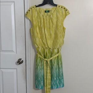 🔴Greenish yellow and blue dress